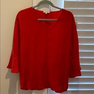 Red Flowy Bell-Sleeved Blouse